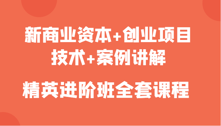新商业资本+创业项目，技术+案例讲解，精英进阶班全套课程-一起去尚学资源库